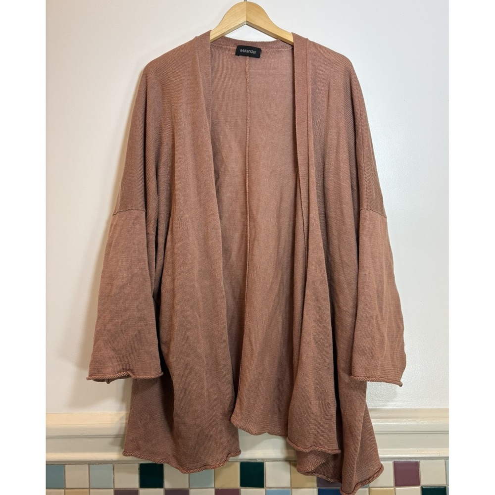 Eskandar Womens Open Front‎ Cardigan Oversized Knit Dusty Rose Lagenlook Sweater